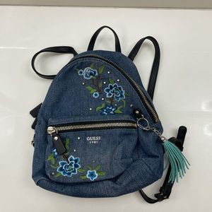 Guess jean embroidered small backpack pack with teal tassel